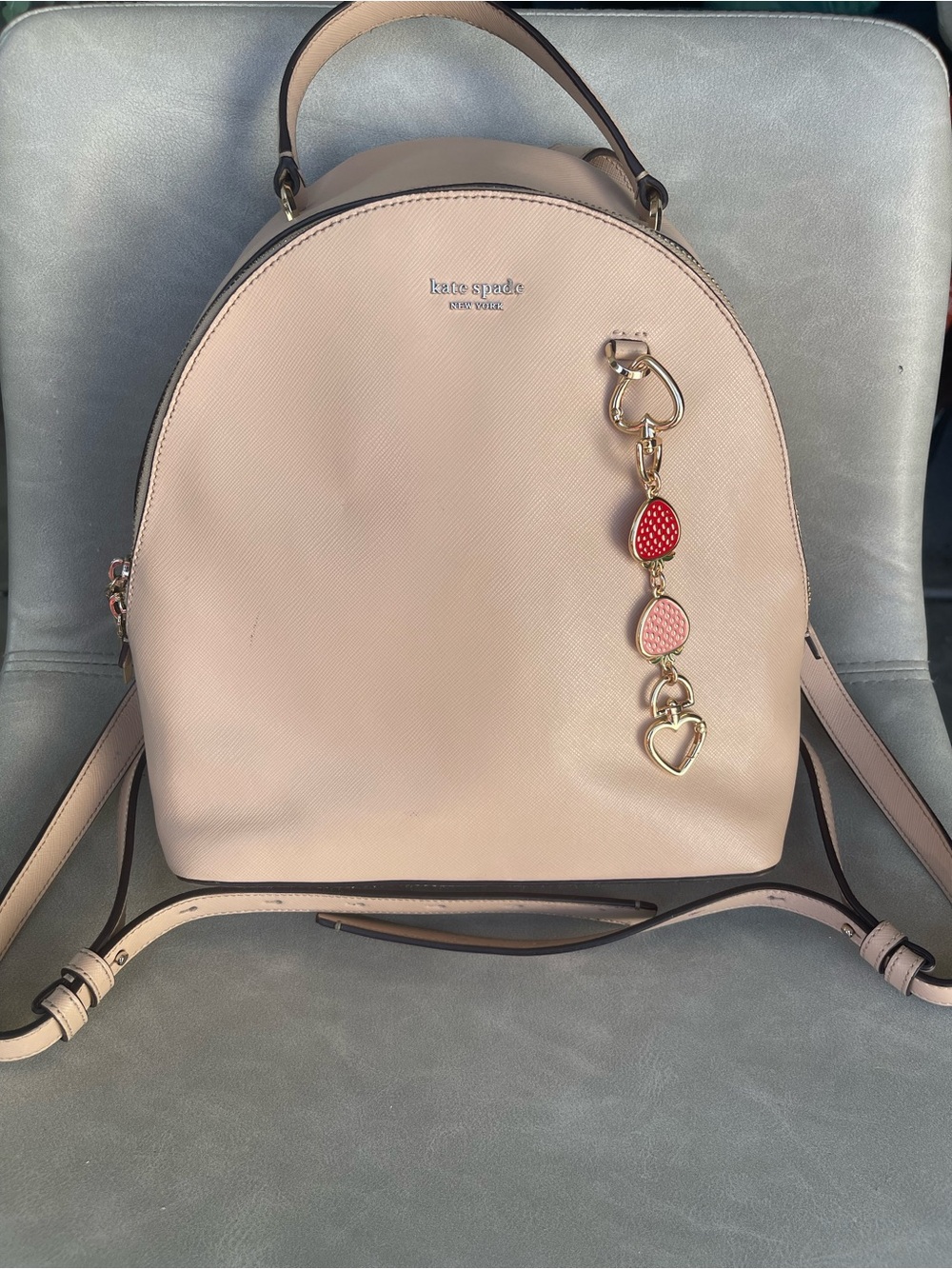 kate‎ spade Pink Leather Dome Backpack with Heart Charm